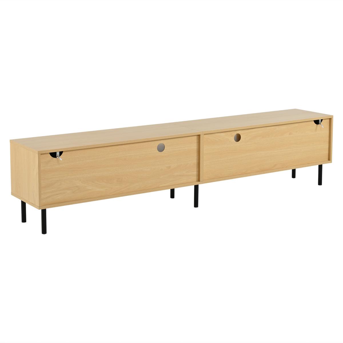 LOWBOARD Naturholzoptik 200cm für 80 Zoll TV, 3D-Dekor, 2 Türen & 2 Schubladen - Naturfarben, Holzwerkstoff (200/44.5/35cm) - Urban Meuble