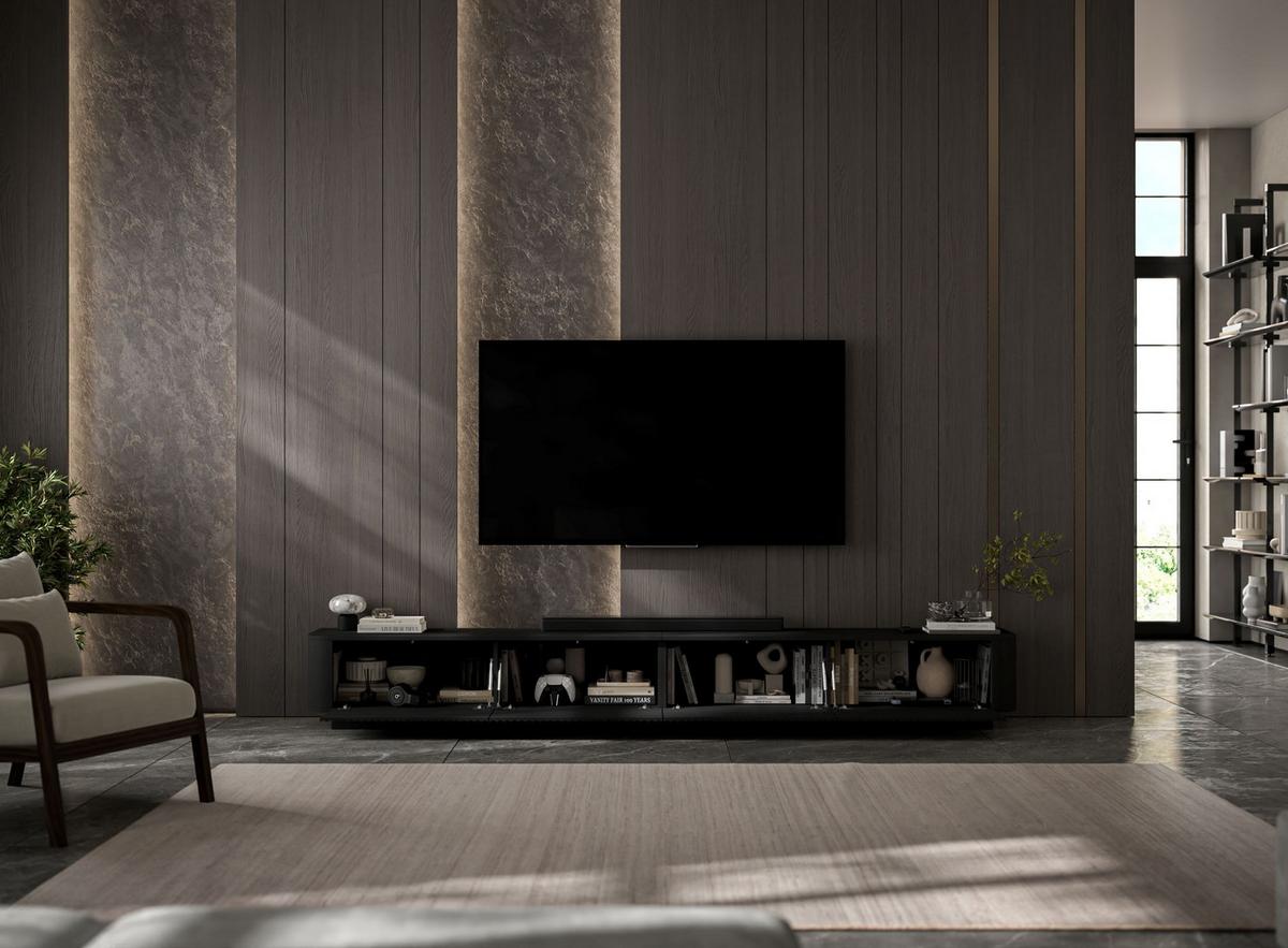 TV-LOWBOARD 2er-Set Aurora Schwarz matt 280 cm mit Sockel - Schwarz, Holzwerkstoff (280/37/35cm) - Meble Lindner
