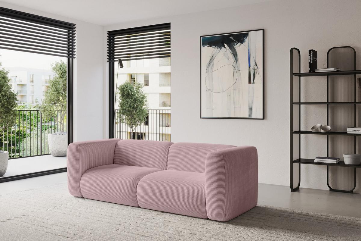 MODULARES Sofa 2-SITZER MIRA-S1 228x89x70 Rosa cm Cord - Schwarz/Rosa, Holzwerkstoff/Kunststoff (228/70/89cm) - ALTDECOR