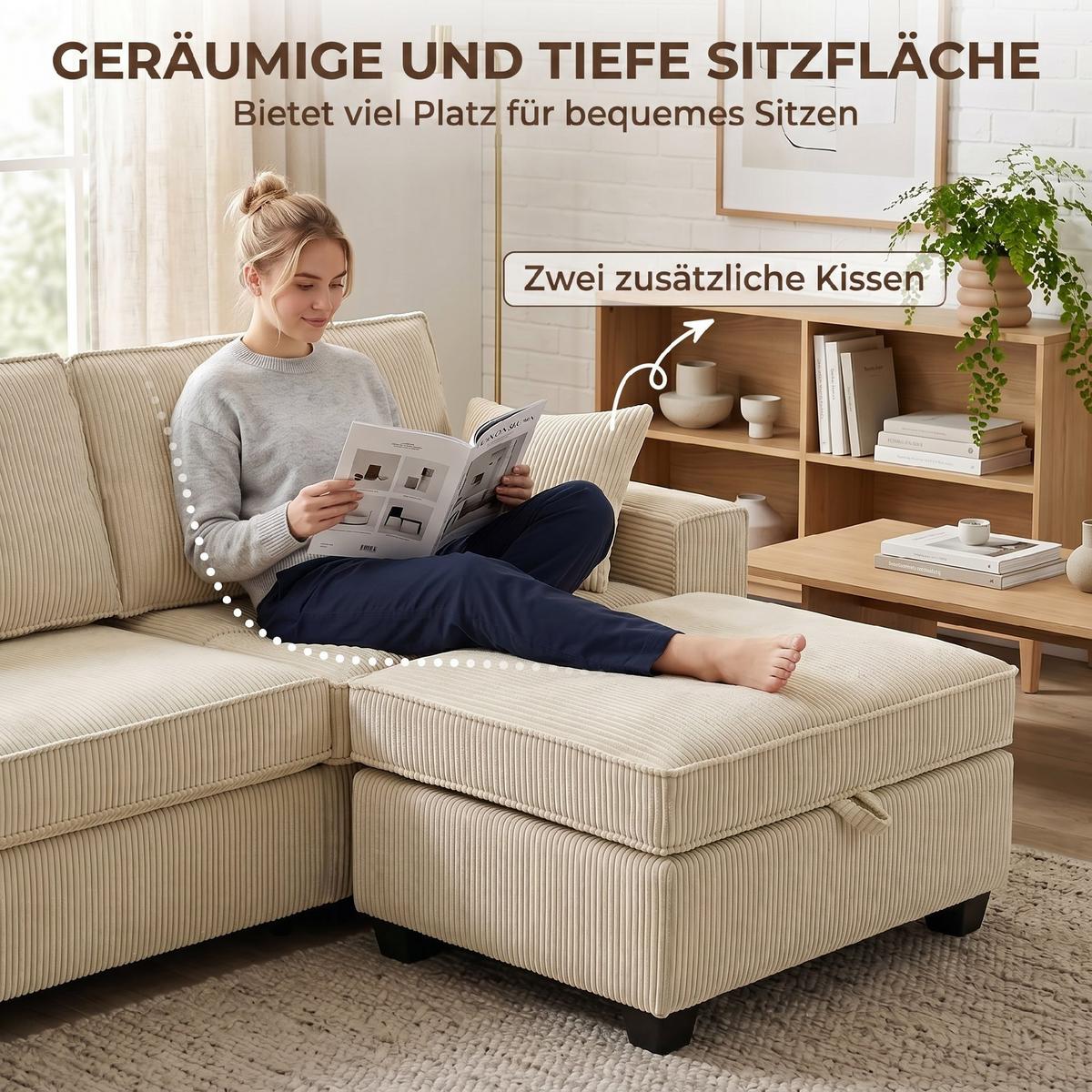 ECKSOFA Polyester Beige - Beige, Holzwerkstoff/Kunststoff (151/216cm) - HOMCOM