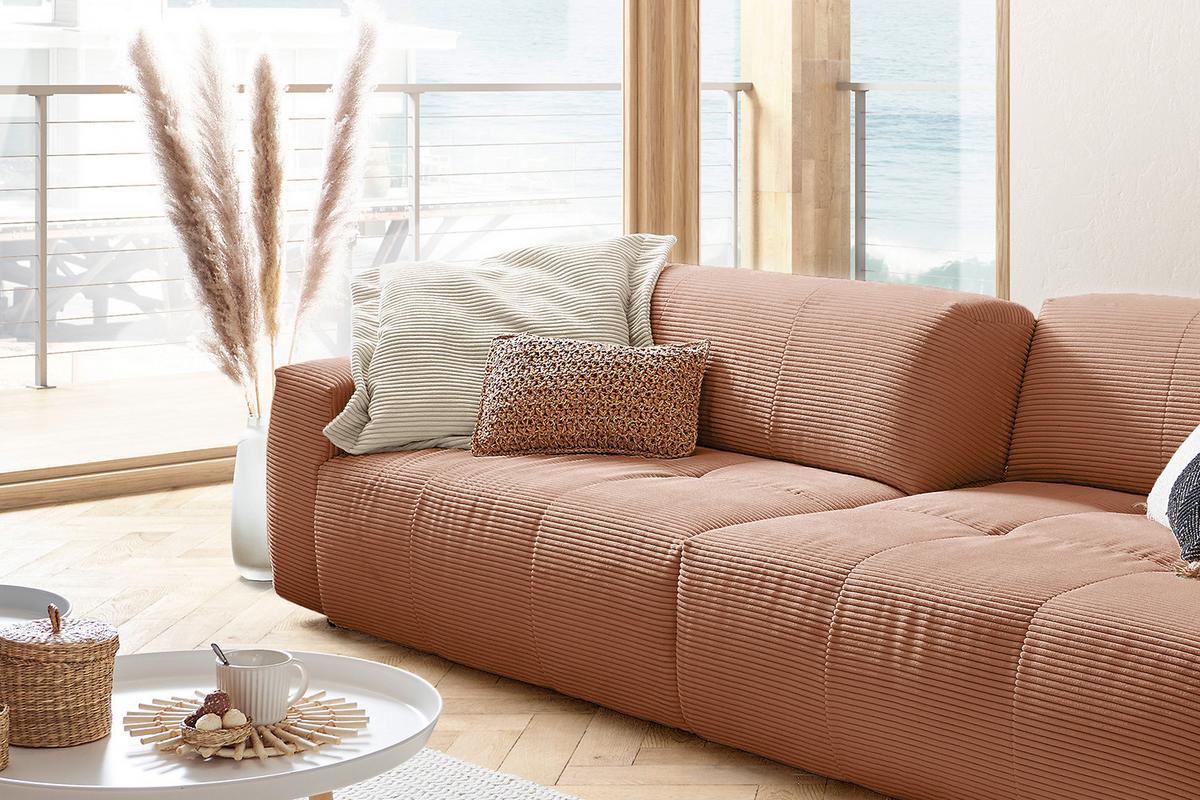 SOFA MIT SITZTIEFENVERSTELLUNG PALACE Rotbraun Cord Relaxfunktion - Rotbraun/Schwarz, Kunststoff/Textil (298/74/120cm) - KAWOLA