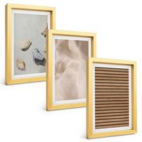 BILDER SET 3er Set - 20x30 cm Goldrahmen - Steine, Holz, Stofftexturen - Goldfarben, Kunststoff (20/30cm) - TULUP