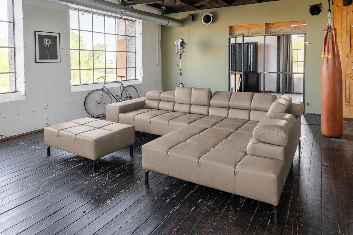 ECKSOFA NELSON Grau Leder Relaxfunktion - Schwarz/Grau, Leder/Metall (321/216cm) - KAWOLA