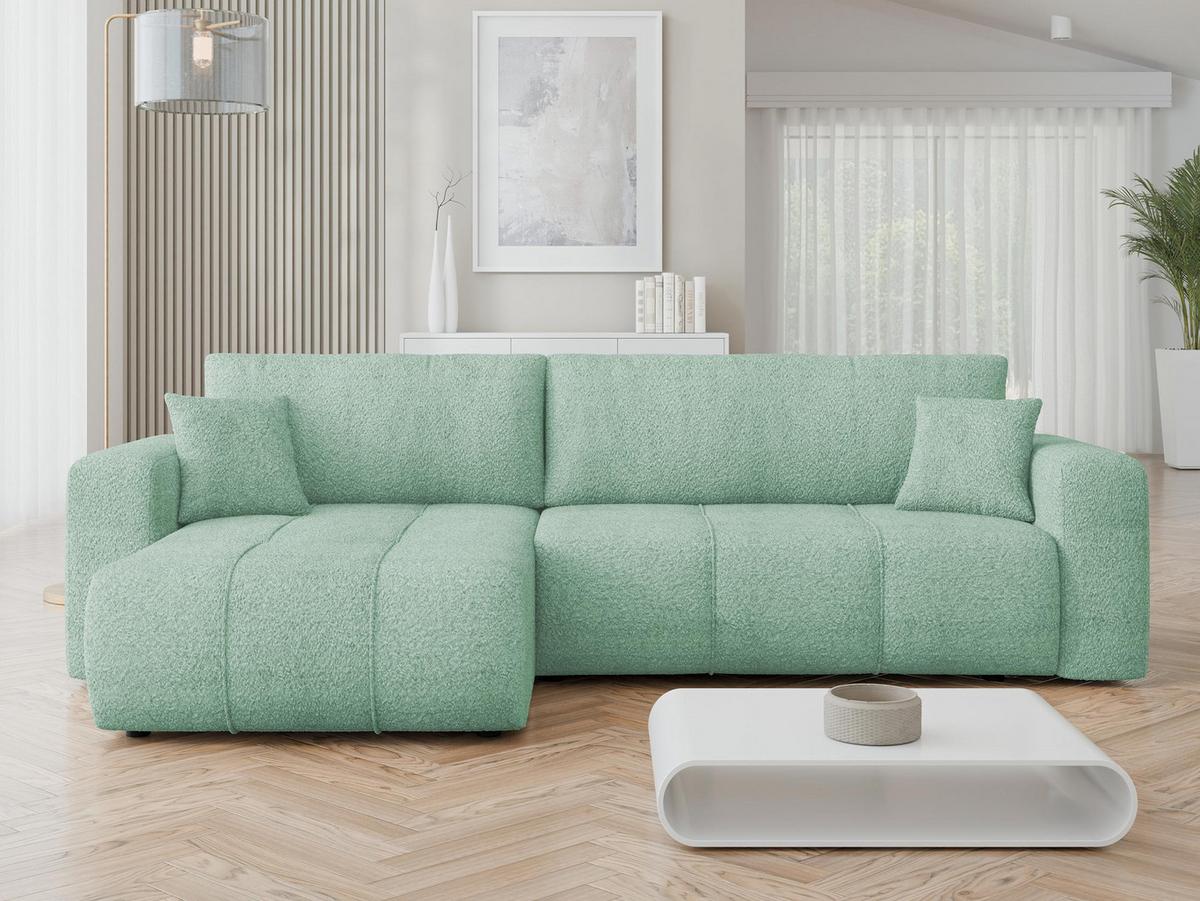 ECKSOFA Furyn Maxi Boucle - Schwarz/Mintgrün, Holzwerkstoff/Kunststoff (274/145cm) - MIRJAN24