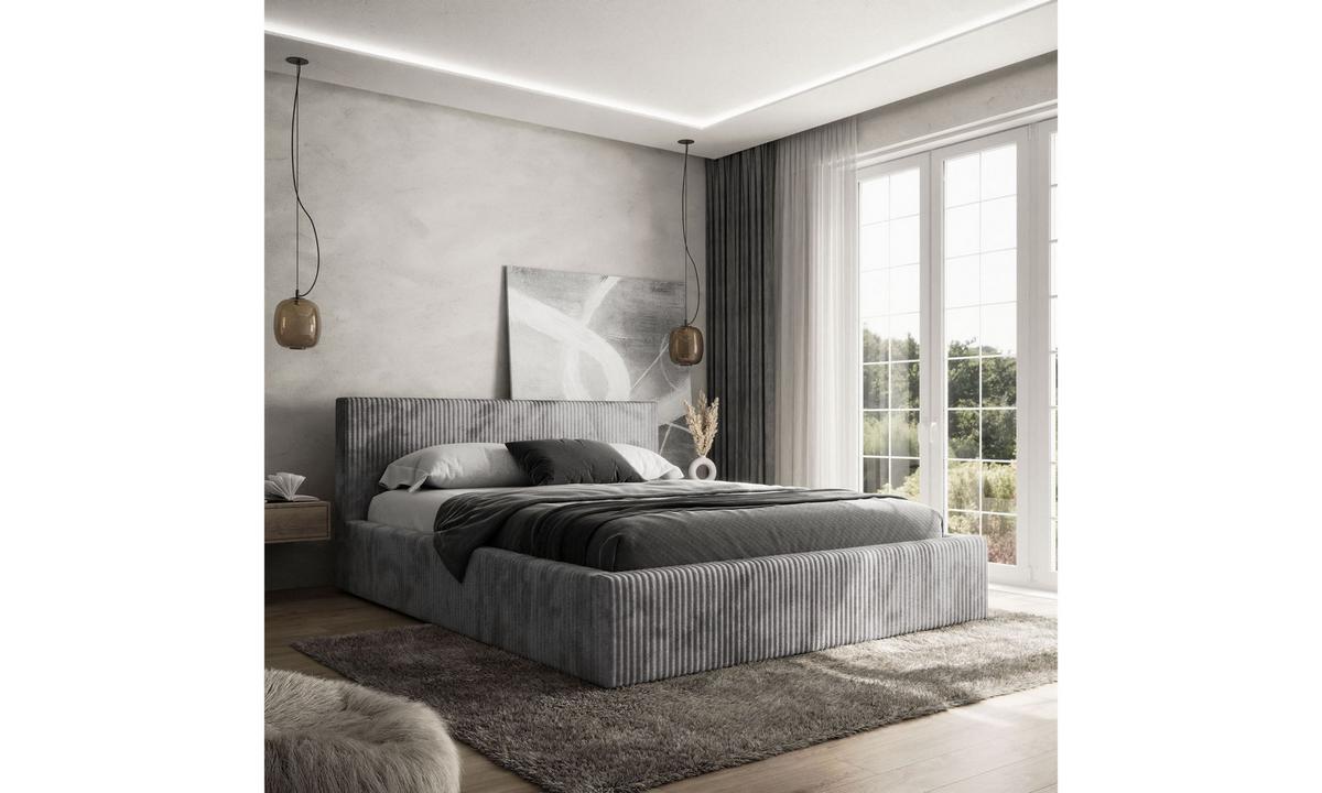 POLSTERBETT TILIA 180x200 cm Tilia 90, 34 Holzlatten, Kopfteil 95 cm - Grau, Textil (180/200cm) - Lookway