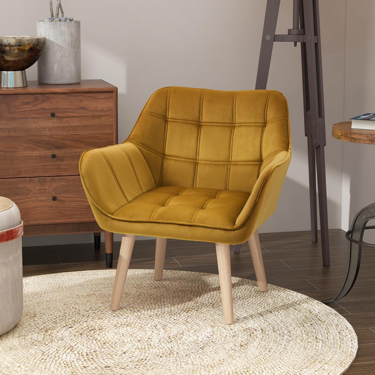 POLSTERSESSEL, Skandi Design, bis 120 kg, Kautschukholzbeine - Gelb, Textil (61.5/71/67cm) - HOMCOM