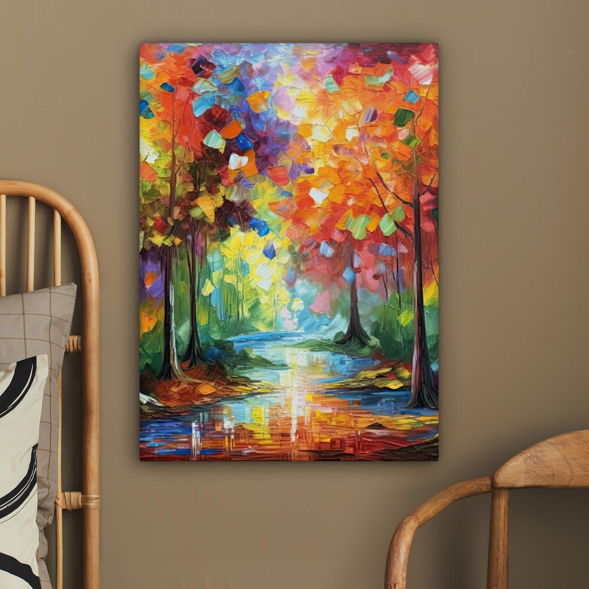 LEINWANDBILD Landschaft - Wald - Farben - Natur Wandbild Wohnzimmer 60x80 cm - Multicolor, Textil (60/80cm) - MuchoWow
