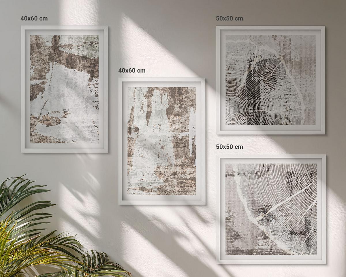 BILDER SET 4er Set - 50x50 cm & 40x60 cm Weißer Rahmen - Abstrakte Muster, weiß, braun - Weiß, Kunststoff (50/50cm) - TULUP
