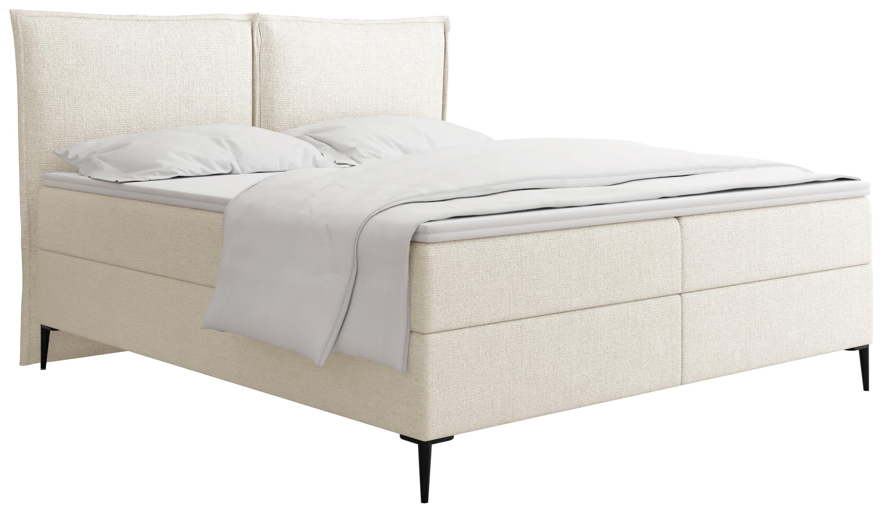 BOXBETT Calio Rise mit Bettkasten, Creme Chenille 200x200 cm – inkl. H4 Taschenfederkern Matratze & Foam Topper - Creme/Schwarz, Holz/Holzwerkstoff (200/200cm) - WFL GROUP