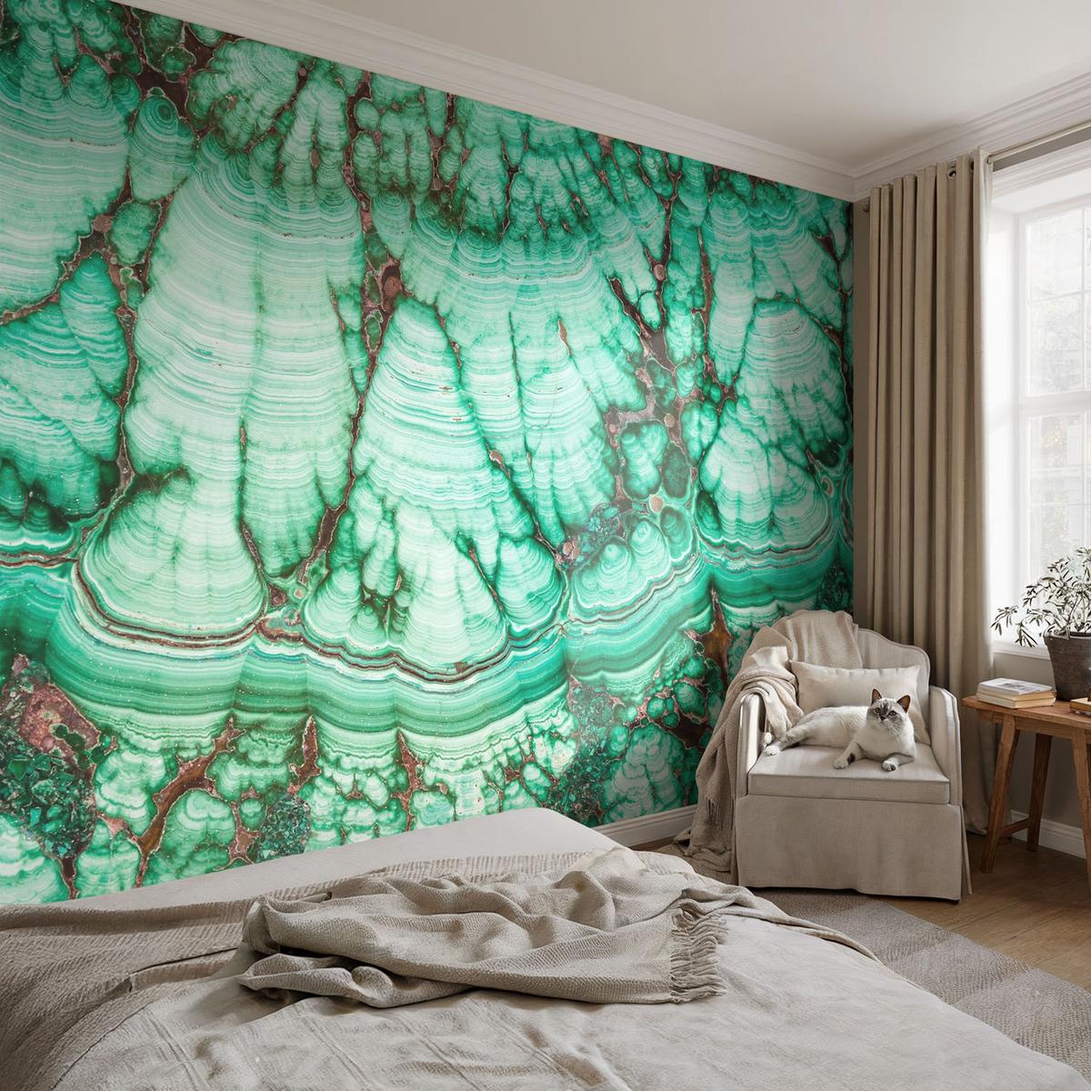 FOTOTAPETE 250x250 cm - Grüne Muster - Beige, Textil (250/250cm) - Wallfluent