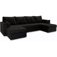 WOHNLANDSCHAFT NAKO Schwarz Plüsch-Stoff mit Schlaffunktion - Schwarz/Grau, Holz/Kunststoff (285/85/140cm) - MASSENO