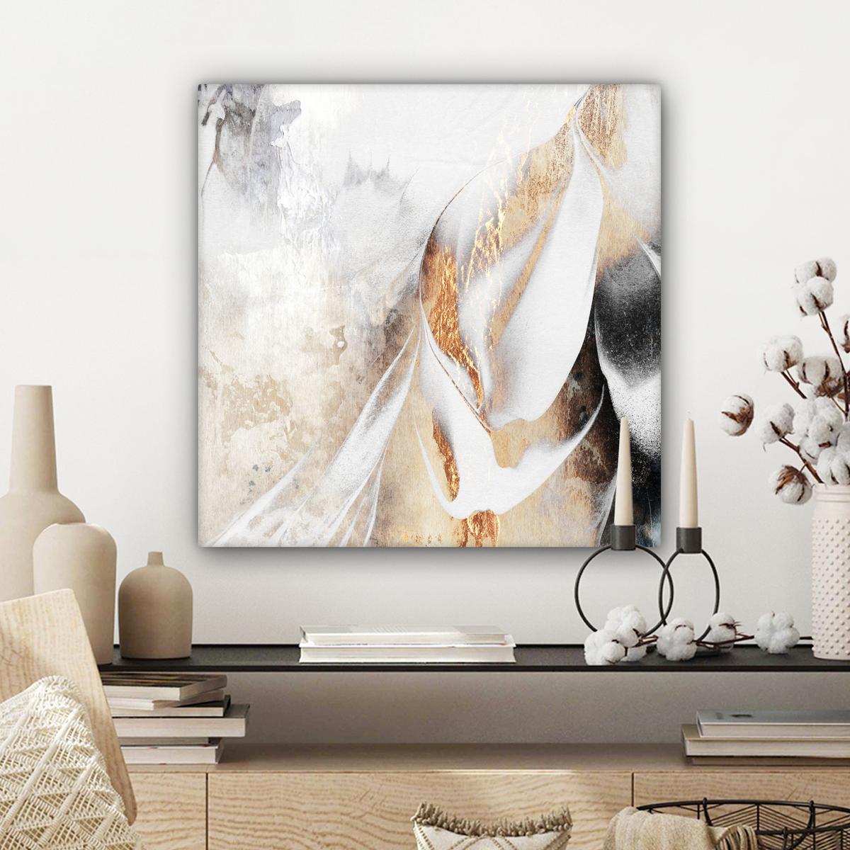 LEINWANDBILD Luxus - Abstrakt - Gold - Weiß Wandbild Wohnzimmer 50x50 cm - Goldfarben, Textil (50/50cm) - MuchoWow