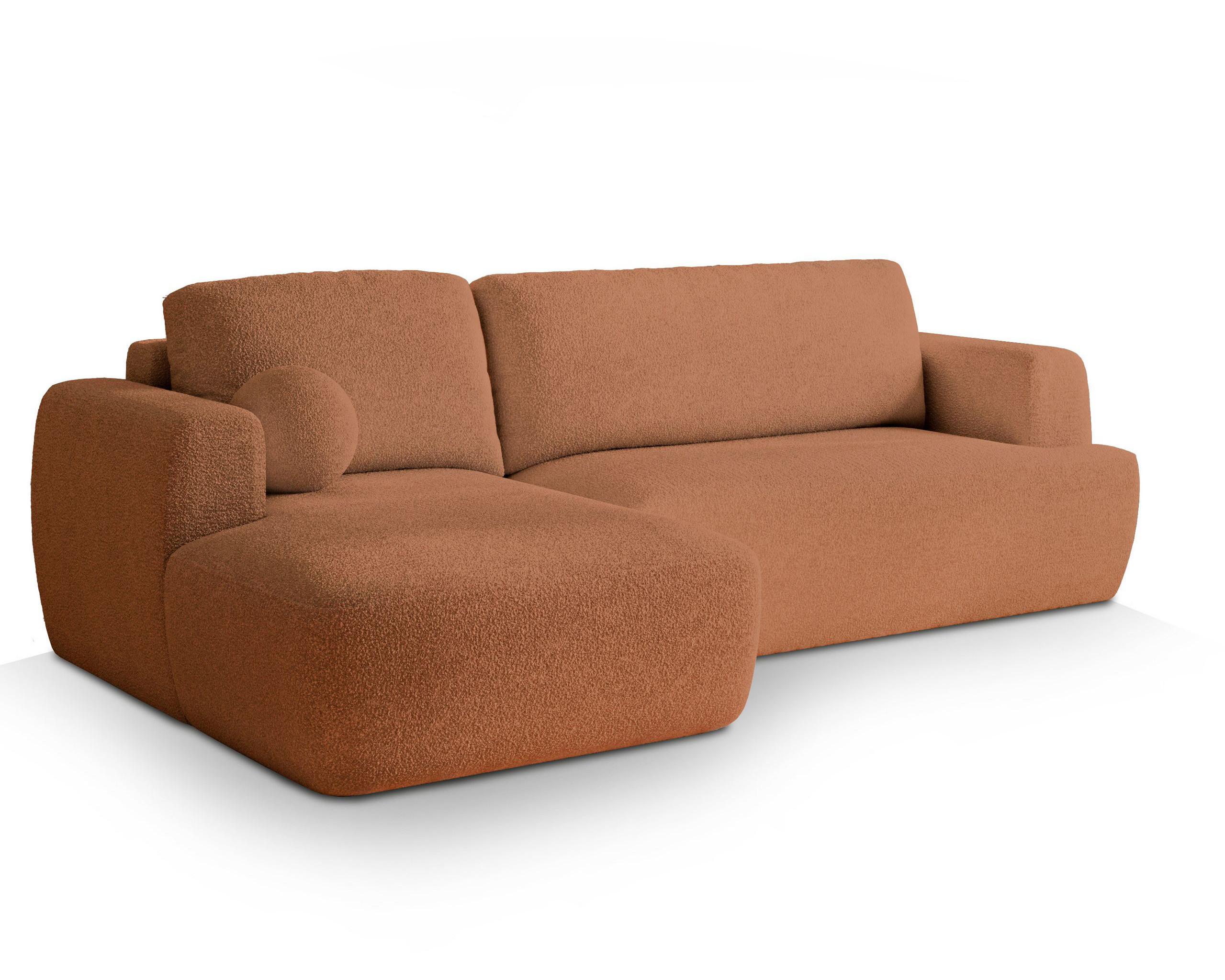 ECKSOFA SENTI N L-S Orange Boucle-Stoff mit Schlaffunktion - Schwarz/Orange, Holz/Kunststoff (246/148cm) - MASSENO