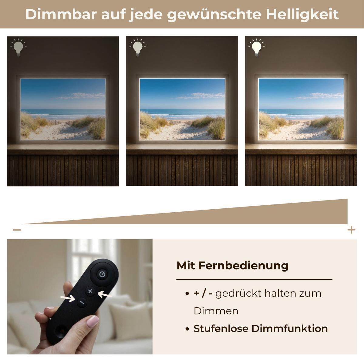 WANDLEUCHTE MIT AKKU Strand - Meer - Düne - Sand - Sommer 40x30 cm - Sandfarben, Holzwerkstoff (40/30/8cm) - OnlyWow