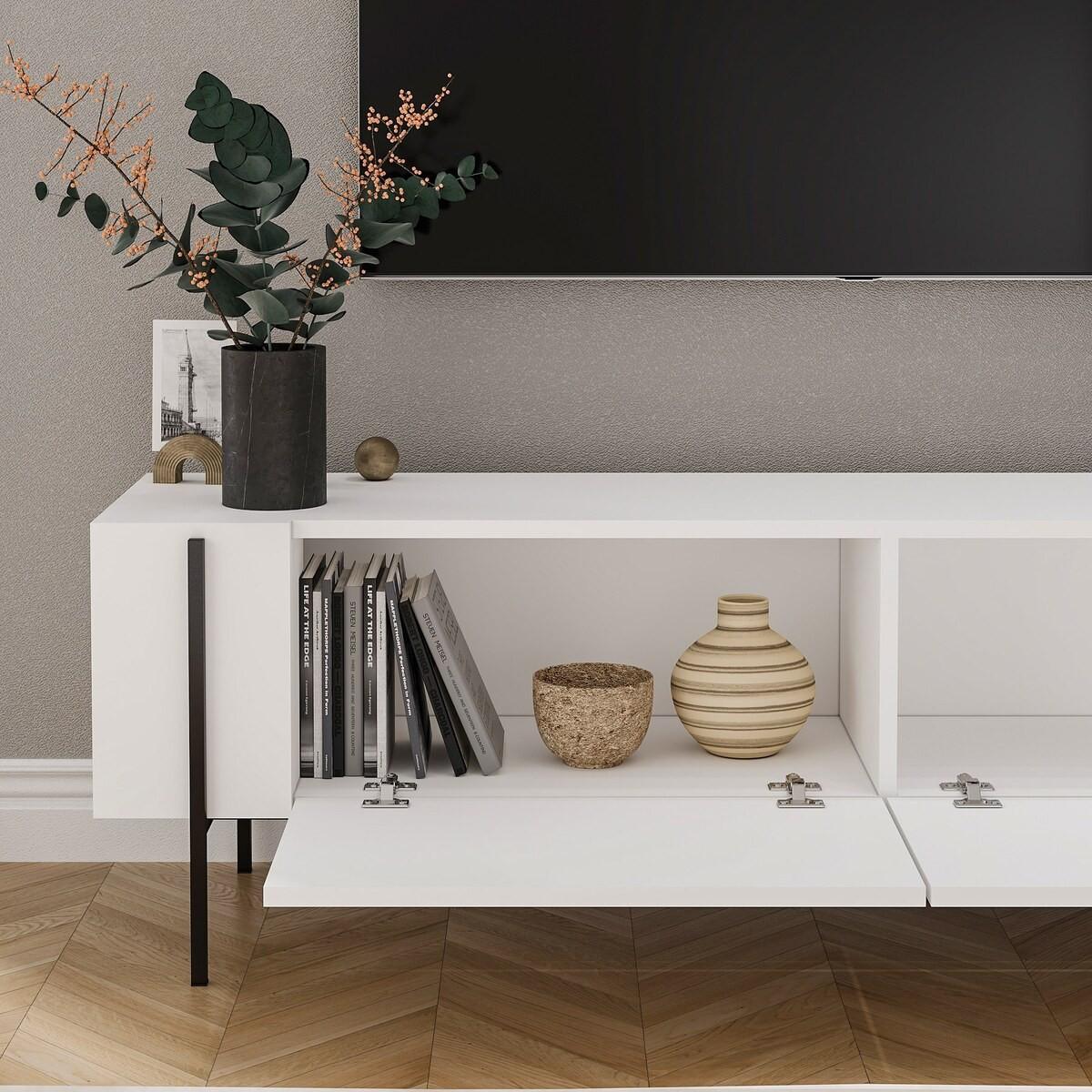 TV-MÖBEL mit 2 klappbaren Türen und Metallfüßen 31,4/160/45,6 cm - Weiß, Holzwerkstoff (31.4/45.6/36cm) - Calicosy