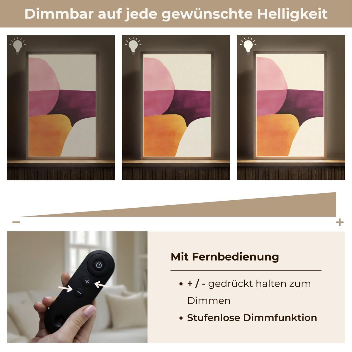 WANDLEUCHTE MIT AKKU Formen - Abstrakt - Farbenfroh 40x60 cm - Rosa, Holzwerkstoff (40/60/8cm) - OnlyWow