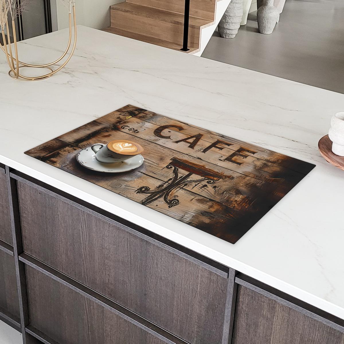 HERDABDECKPLATTE Cafe - Holz - Kaffee - Regale Induktionsschutz 91.6x52.7 cm - Schwarz, Kunststoff (91.6/52.7/0.2cm) - MuchoWow