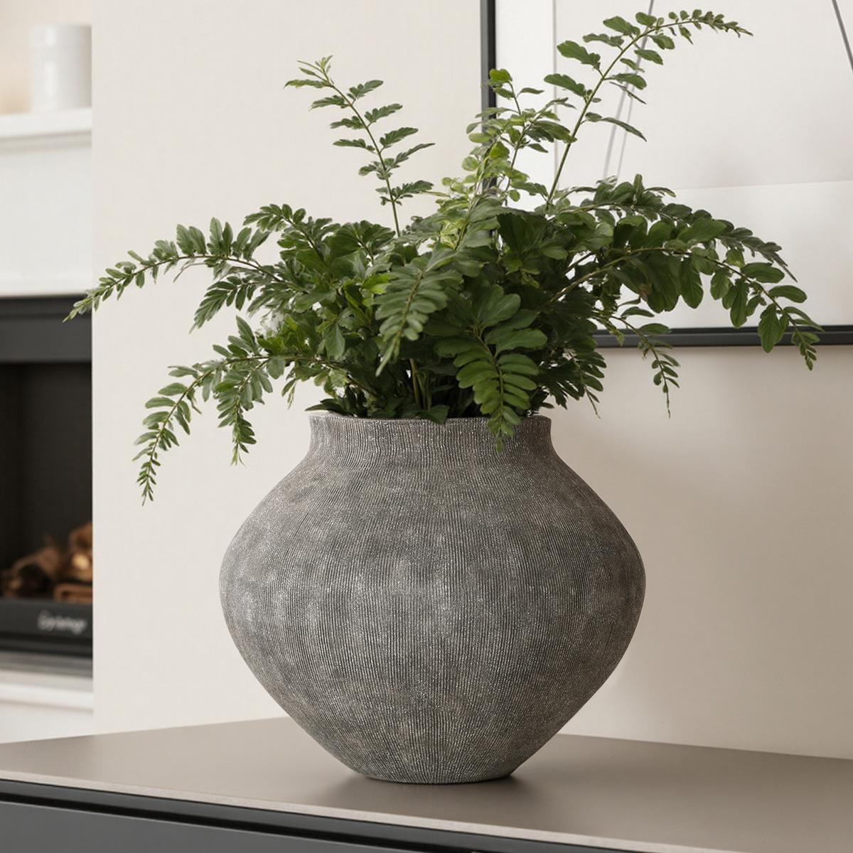 KERAMIKVASE rund, in Erdtönen, H 23,5 cm - Grau, Keramik (23.5cm) - Hometopia