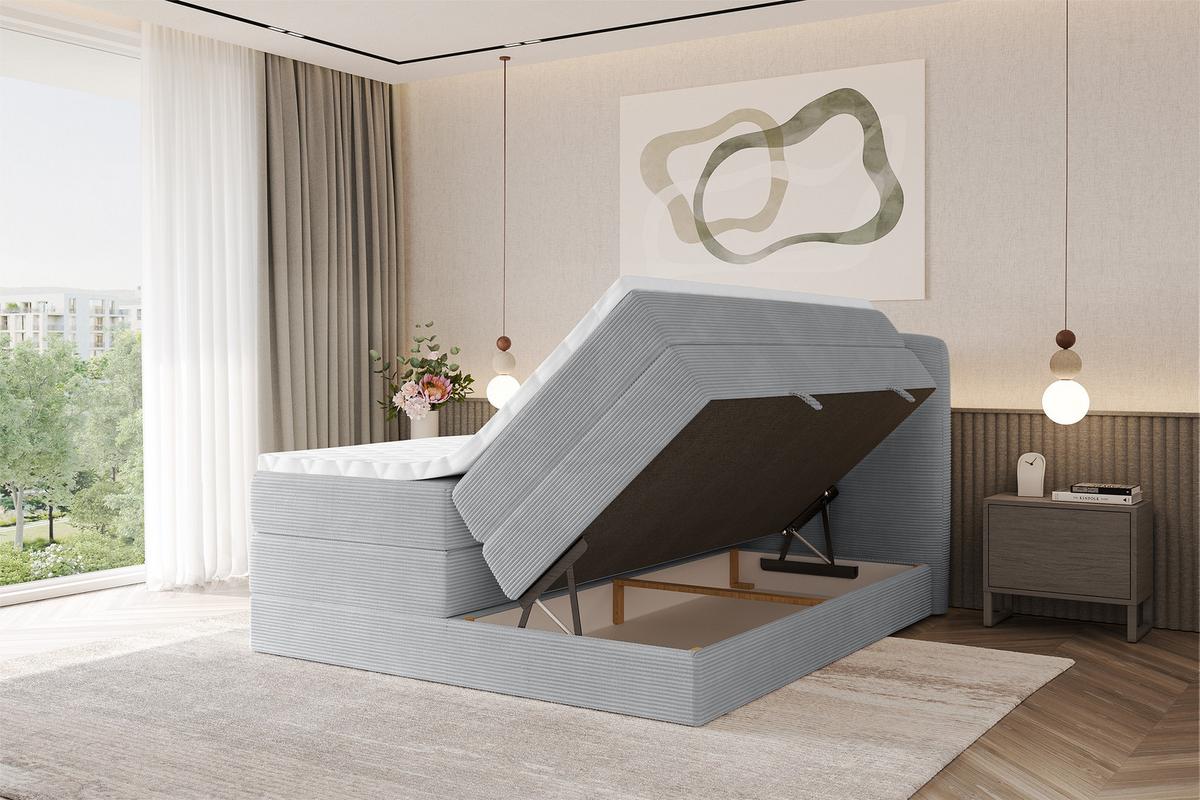 BOXSPRINGBETT mit Matratze H3/H4 - NINA KING - 180x200 cm Grau - Silberfarben, Holzwerkstoff (180/200cm) - ALTDECOR