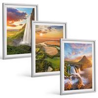 BILDER SET 3er Set - 40x60 cm Silberner Rahmen - Wasserfälle Landschaften im Westen - Silberfarben, Kunststoff (40/60cm) - TULUP