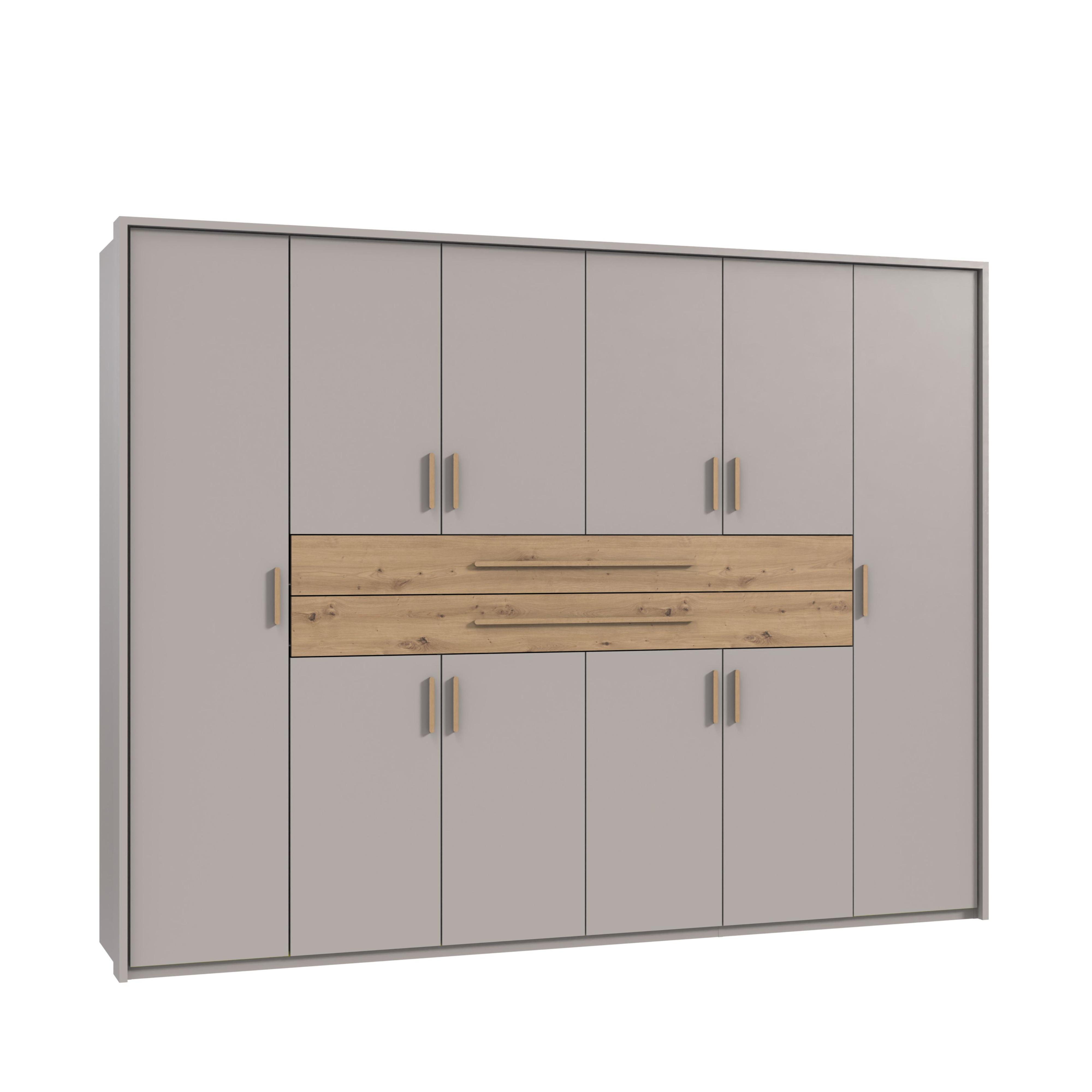DREHTÜRENSCHRANK B273/H210/T58 cm Beige Grau, Kleiderschrank mit 2 großen Schubkästen & Griffen in Eiche Artisan Dekor / 22645 - Greige/Eiche Artisan, Holzwerkstoff/Kunststoff (273/210/58cm) - luma-home