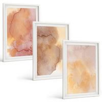 BILDER SET 3er Set - 40x60 cm Weißer Rahmen - Warme, farbenfrohe Aquarelltexturen - Weiß, Kunststoff (40/60cm) - TULUP
