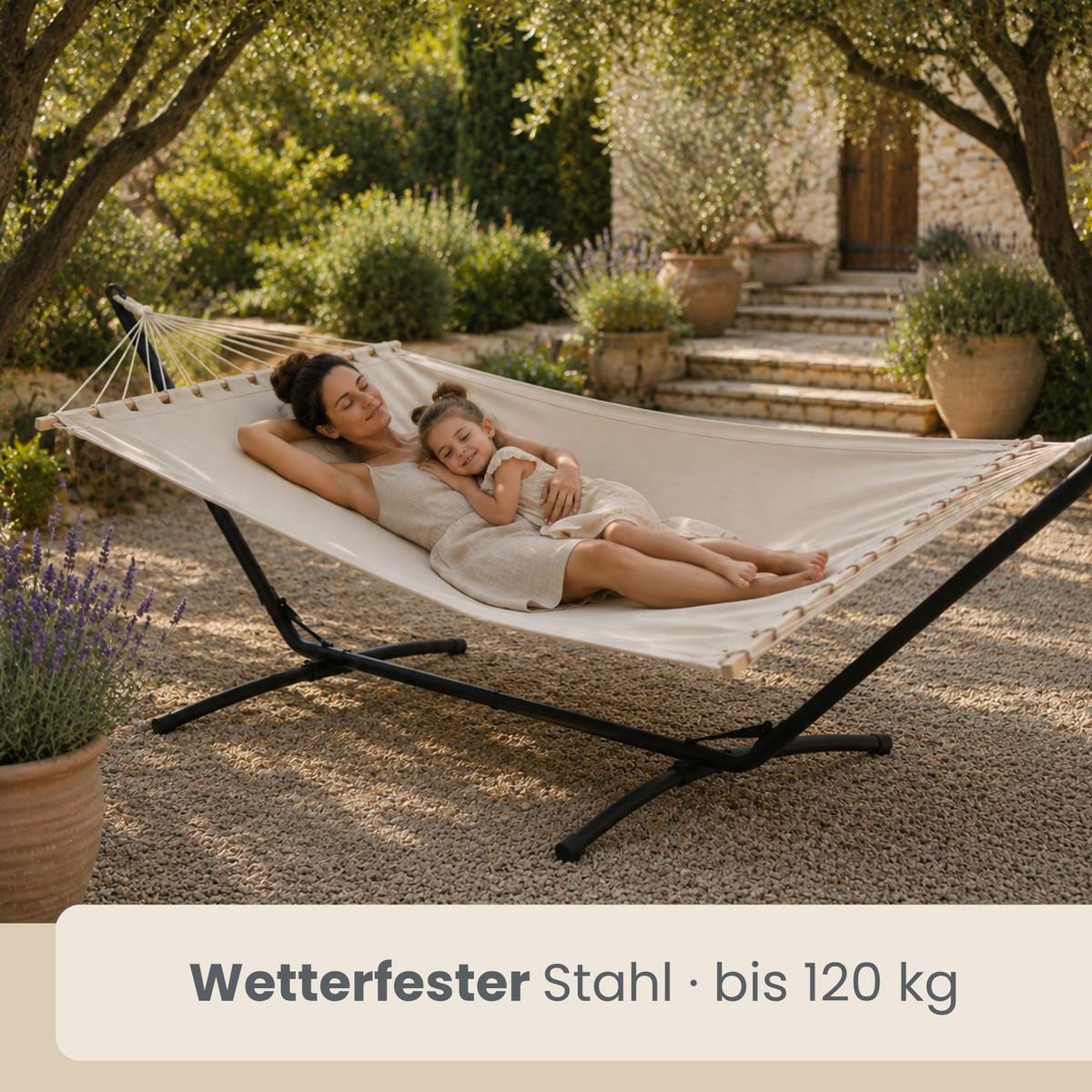 XL HÄNGEMATTE mit Gestell 310/100 cm, Beige/Schwarz - Schwarz, Metall (100/96/310cm) - Amanka
