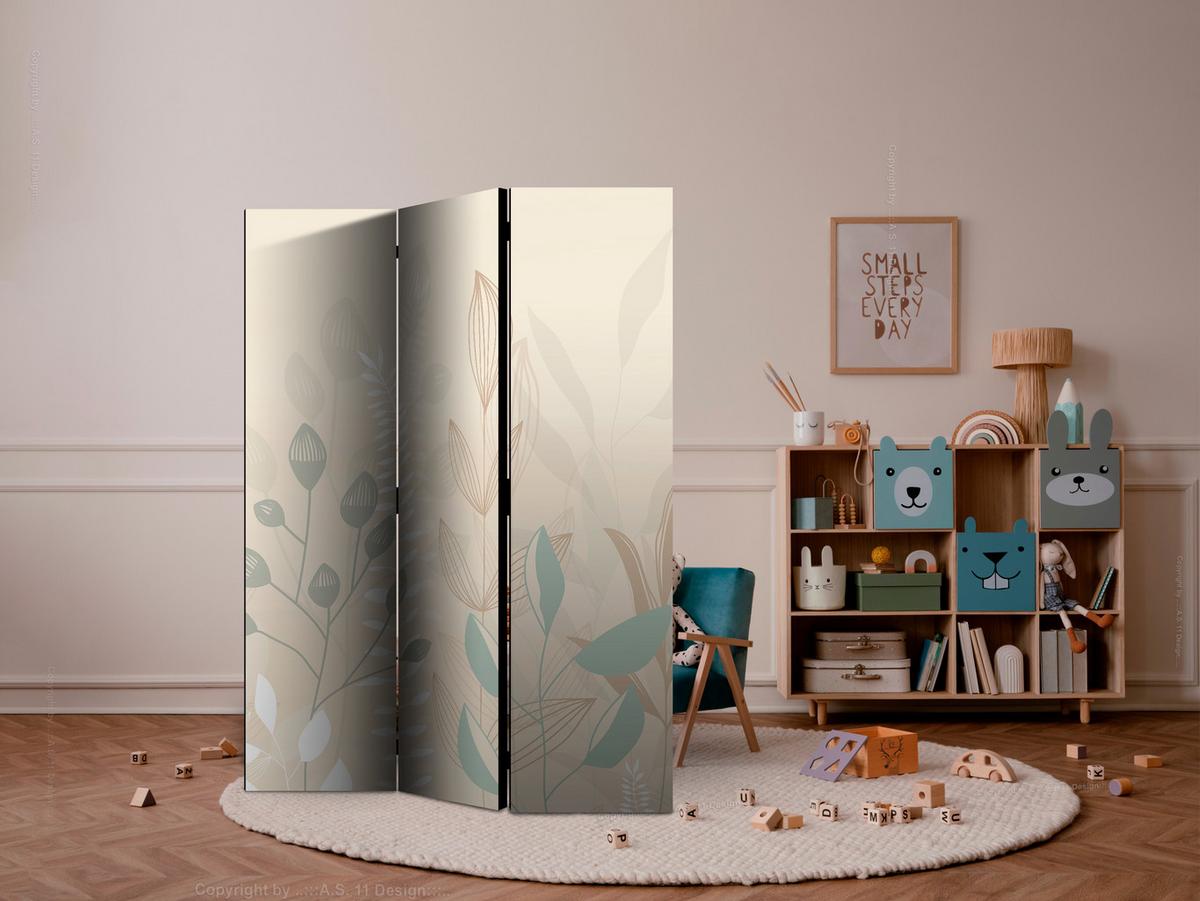 PARAVENT Beidseitig Bedruckter 3-tlg 135x172 cm Pflanzen im Boho-Stil - Beige, Holz/Textil (135/172/3cm) - Muralo