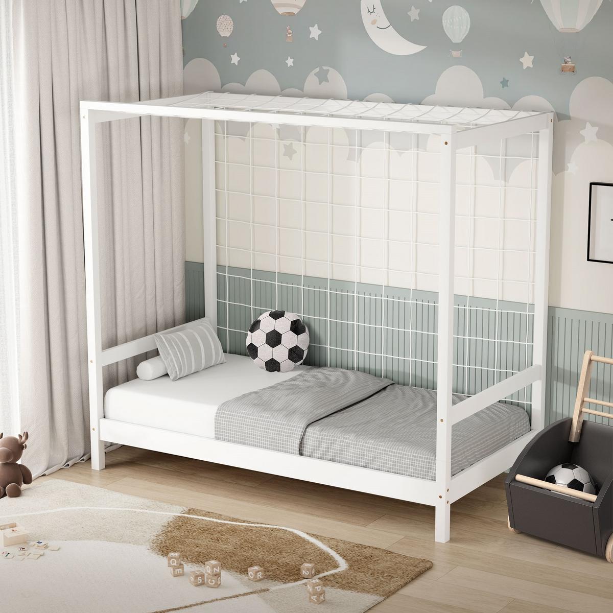 KINDERBETT Fußballtor 80x160 cm Weiß - Weiß, Holz (80/160cm) - ML-DESIGN