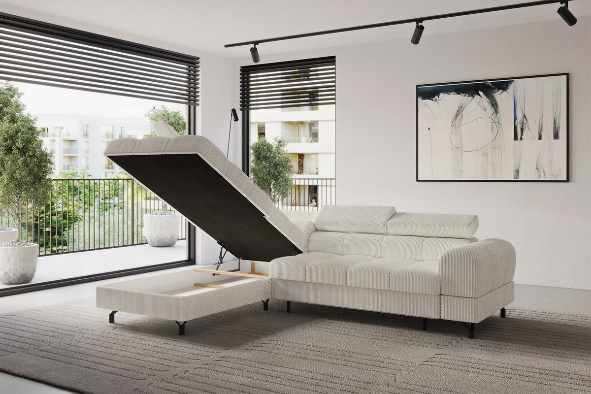 ECKSOFA mit Schlaffunktion Ottomane Links LUMA-L 272x203x70 Creme Cord - Schwarz/Mokka, Holzwerkstoff/Kunststoff (272/203cm) - ALTDECOR
