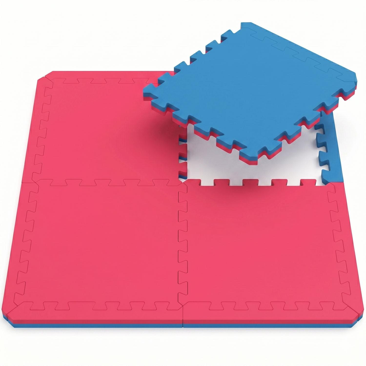 BODENSCHUTZMATTEN - 4er Set - 63/63/2 cm - Rot / Blau - Blau, Kunststoff (63/63cm) - eyepower