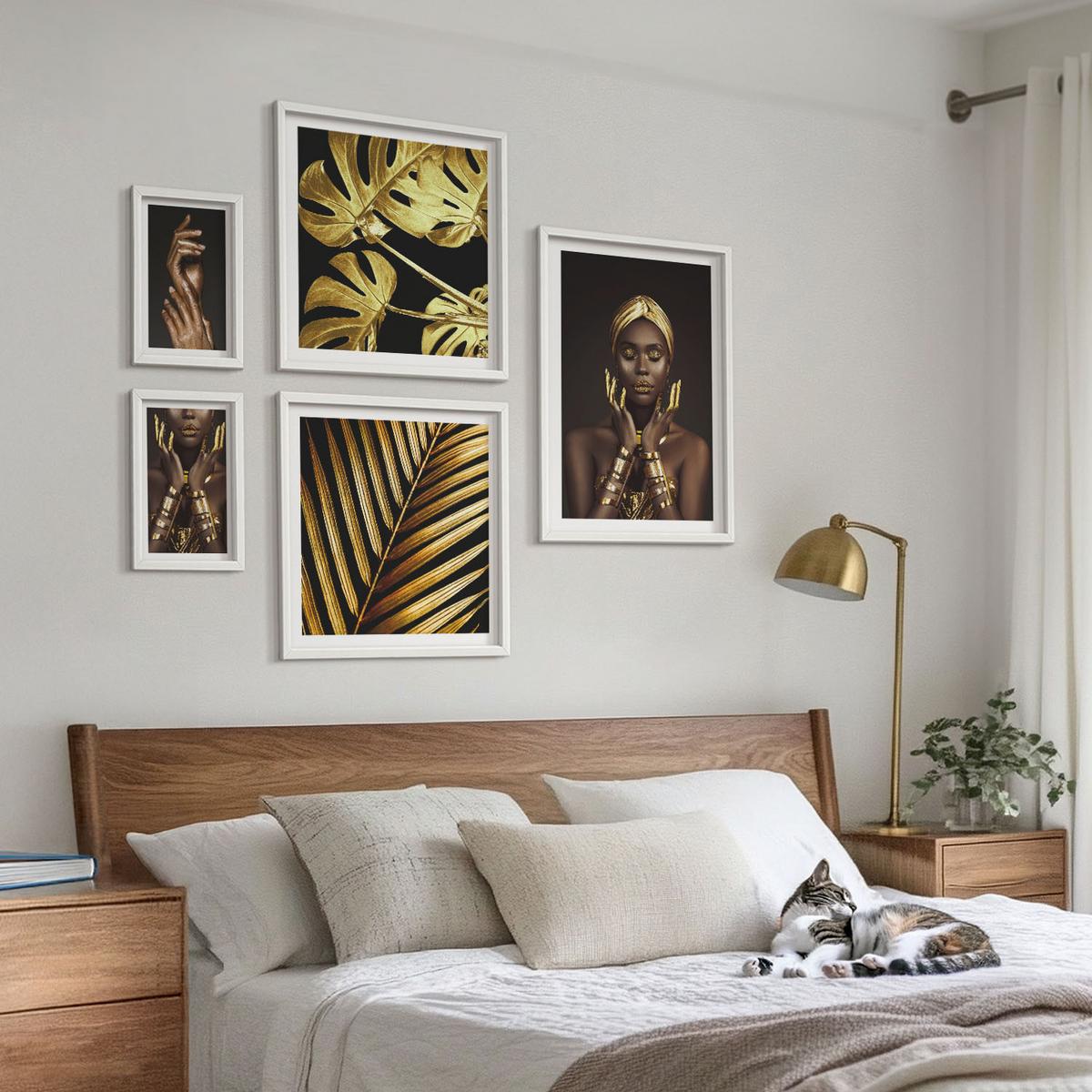 BILDER SET 5er Set - 50x50 cm & 20x30 cm & 40x60 cm Weißer Rahmen - Künstlerische Porträts von Frauen - Weiß, Kunststoff (40/60cm) - TULUP