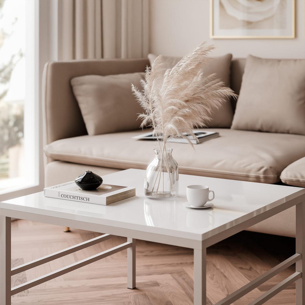 COUCHTISCH FORMA 60/60 cm Quadrat, Kaschmir / Weiß Hochglanz - Kaschmir/Weiß Hochglanz, Metall (60/60/40cm) - Idohome