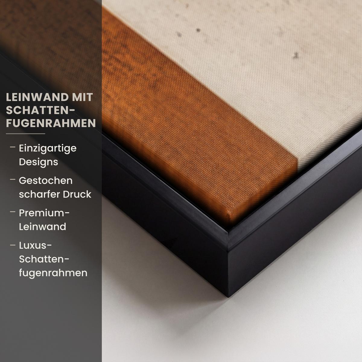 LEINWAND Bilder mit Rahmen - Abstrakt - Formen - Dunkelblau - 90x60 - Cognac, Textil (90/60cm) - MuchoWow