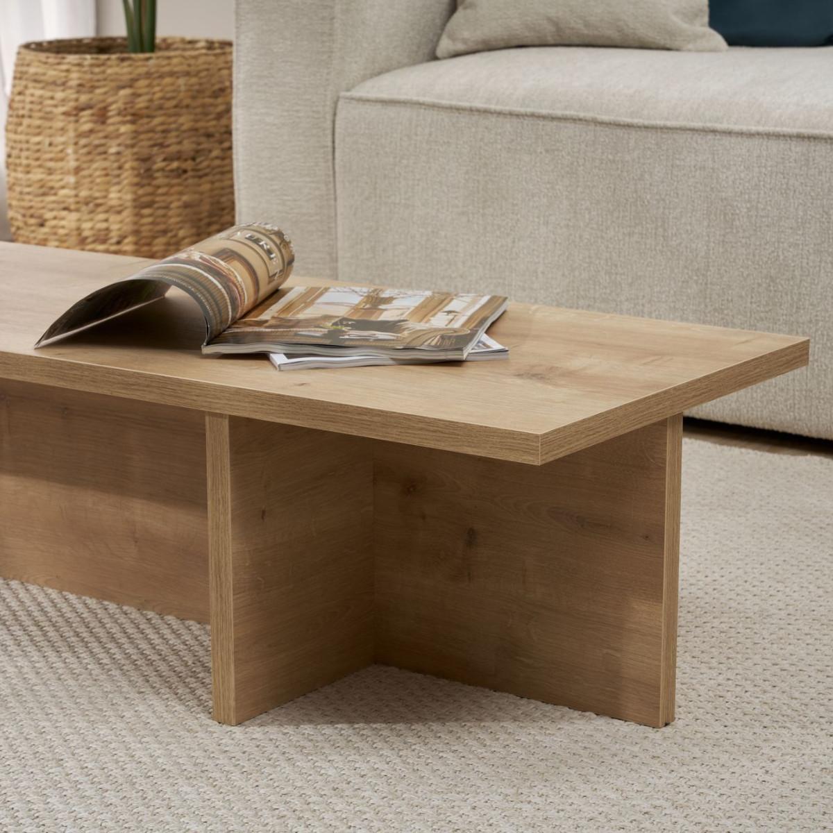 COUCHTISCH mit rechteckiger Platte und asymmetrischem Fuß L120 cm - HARBOR - Eichefarben, Holzwerkstoff (50/45/30cm) - Calicosy