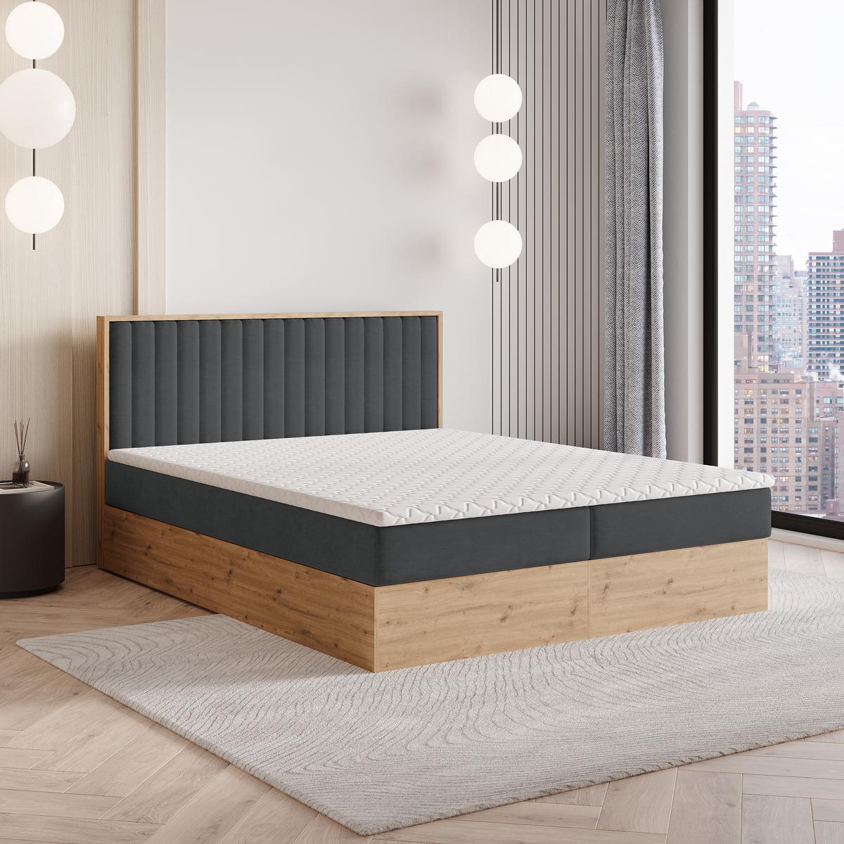 BOXBETT VARELI 140x200 cm mit Matratze und Topper - Graphitfarben - Graphitfarben, Holz (140/200cm) - MASSENO