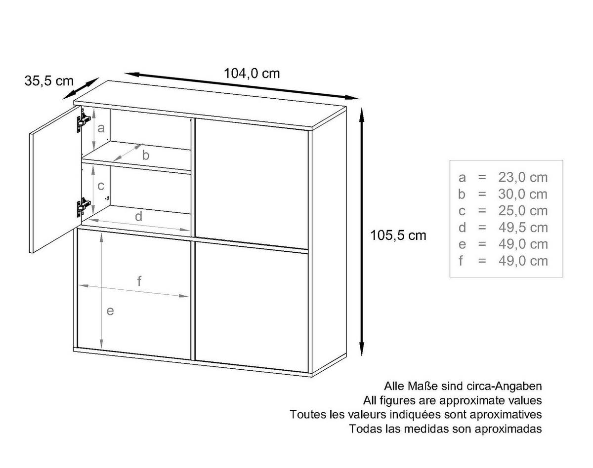 HIGHBOARD Cuba Türen in Weiß matt - Weiß, Holzwerkstoff (104/105.5/35.5cm) - Vladon