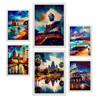 POSTER Set Mit 6 Feuchte Im Ölgemälde Stil A3 & A4 Weißer Rahmen - Weiß, Papier (29/3cm) - Nacnic