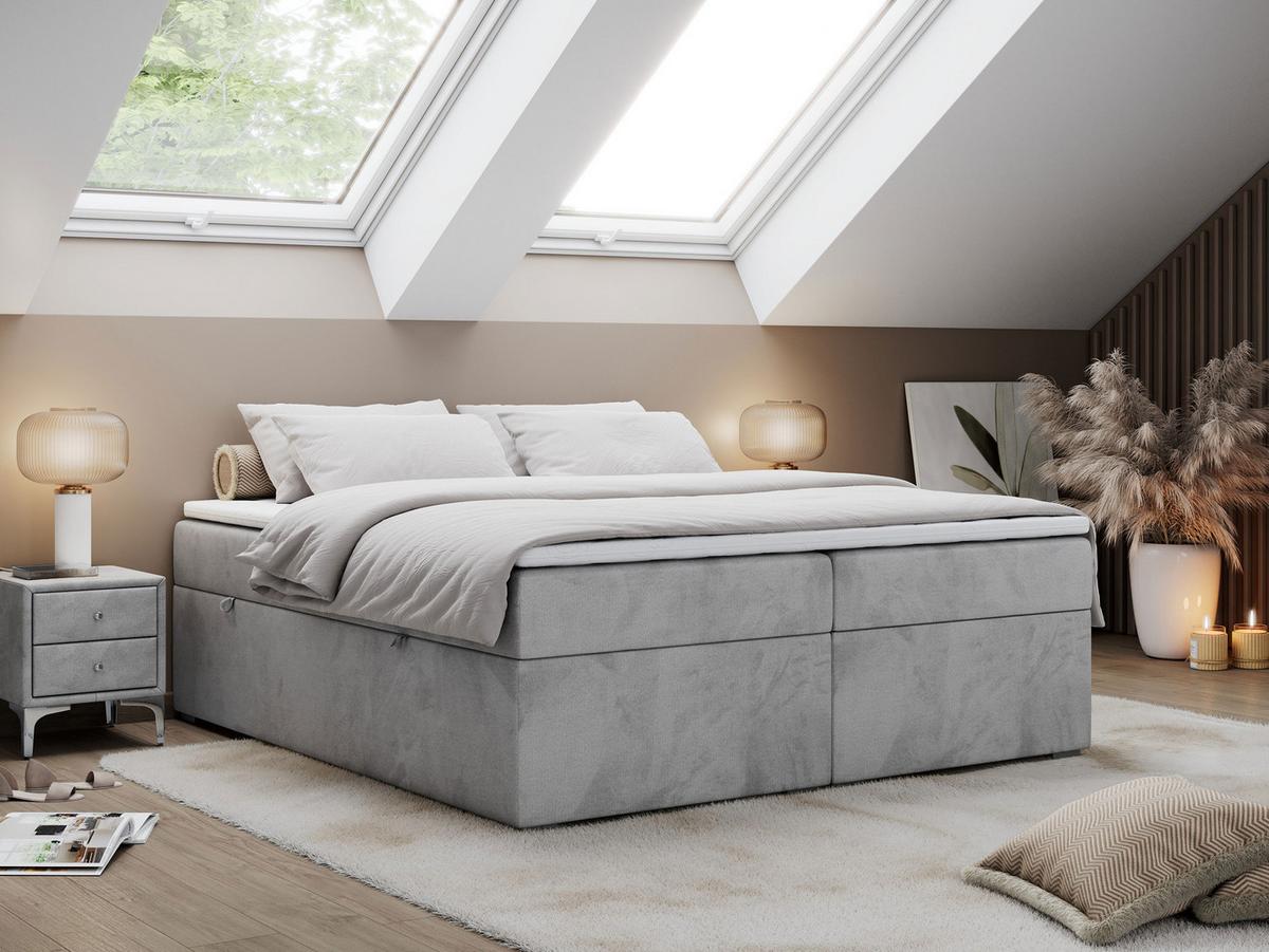 BOXBETT BESS 180/200 Hellgrau Velvet - H3 - Hellgrau, Holz/Textil (180/200cm) - MKS