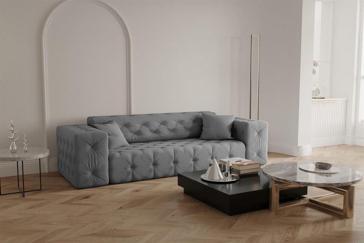 SOFASET Chantal - Grau, Holzwerkstoff/Textil (251/78/96cm) - Fun Möbel