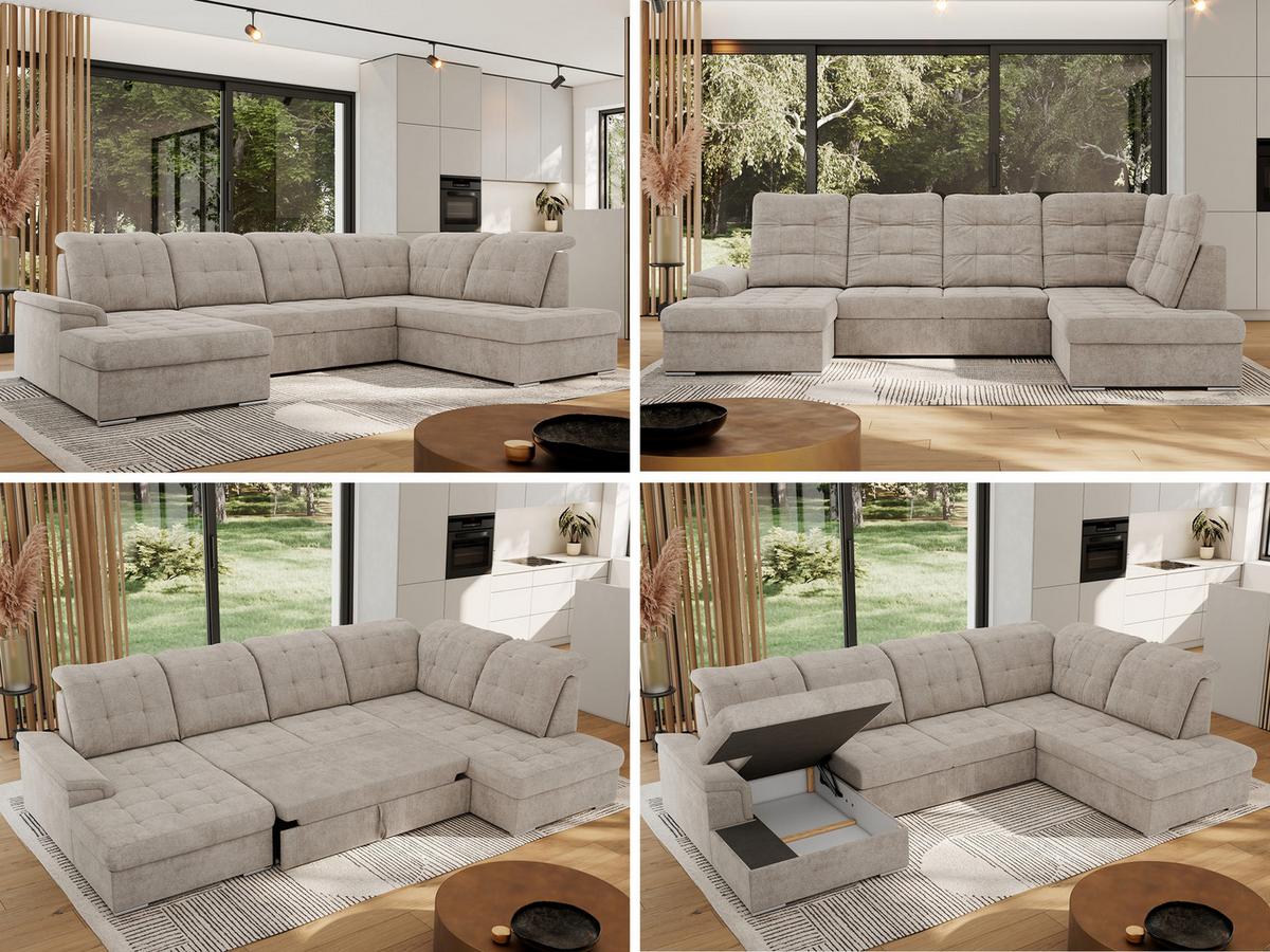WOHNLANDSCHAFT MADRITO U - Beige Struktur - Rechts - Beige/Silberfarben, Textil/Metall (323/89/204cm) - MKS