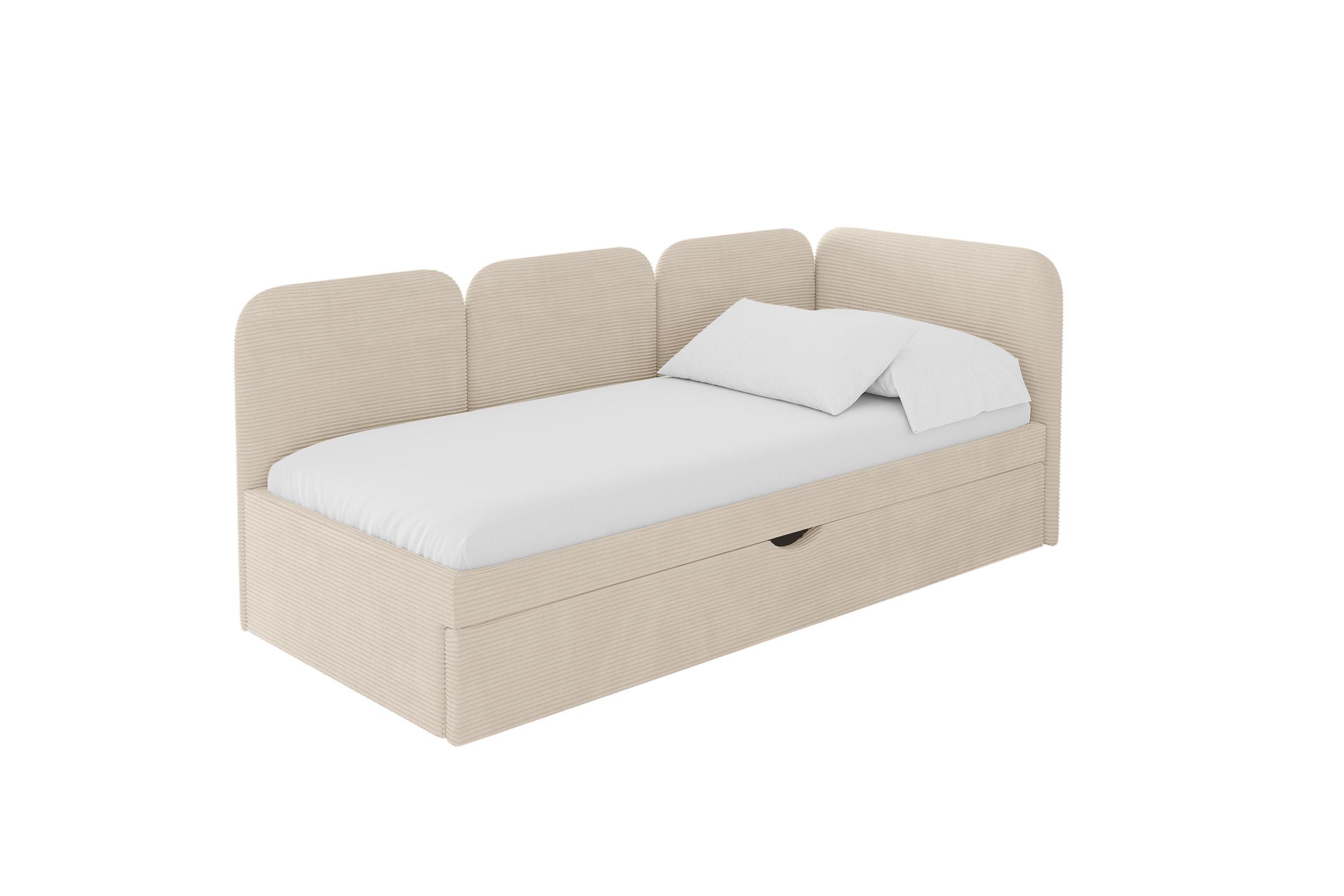 EINZELLBETT Jugendbett mit Bettkasten und Matratze H3/H4, Links - ALVY 100x200 Beige - Creme, Holzwerkstoff/Textil (100/200cm) - ALTDECOR