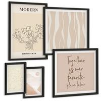 BILDER SET 5er Set - 50x50 cm & 20x30 cm & 40x60 cm Schwarzer Rahmen - Abstrakte Formen und Farben - Schwarz, Kunststoff (40/60cm) - TULUP