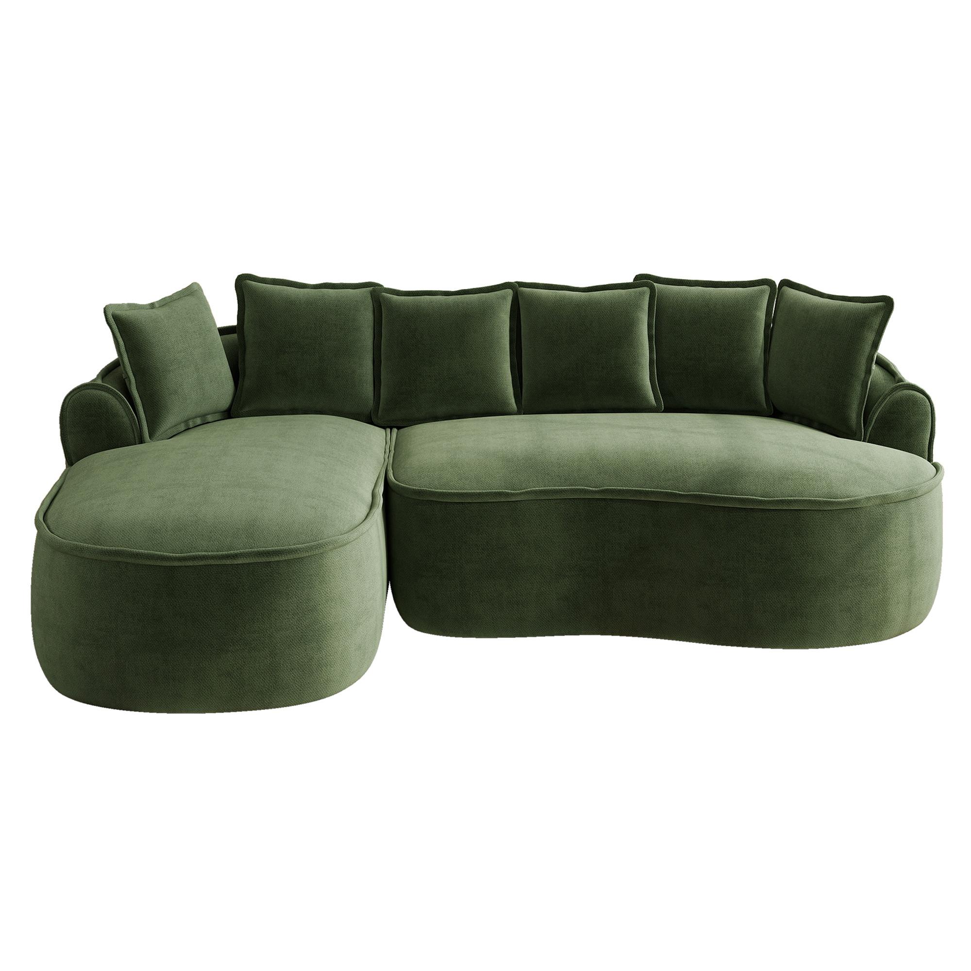 ECKSOFA chenille mit extra tiefer chaiselongue & rahmenlosem design - Grün, Textil (252/164cm) - Urban Meuble