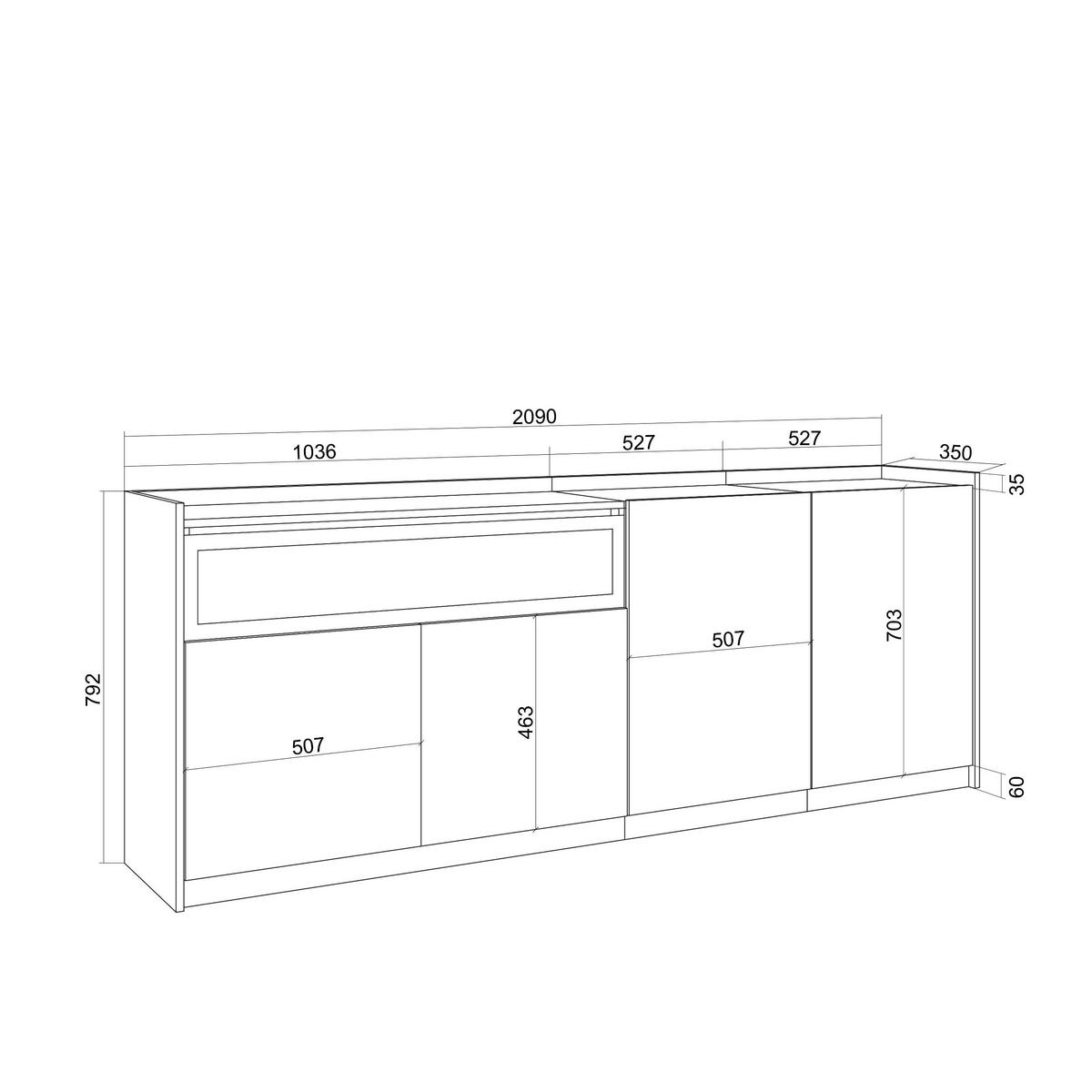 SIDEBOARD, Eiche und Schwarz, 207/37/80cm, Kamin mit Feuereffekt - Dunkelbraun, Holzwerkstoff (207/80/37cm) - Skraut Home