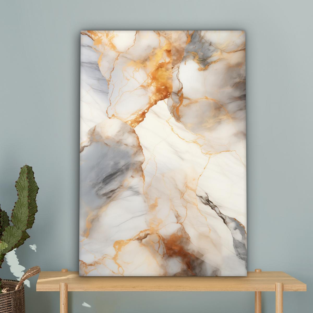 LEINWANDBILD Marmor - Grau - Gold Wanddeko Schlafzimmer 60x90 cm - Weiß, Textil (60/90cm) - MuchoWow