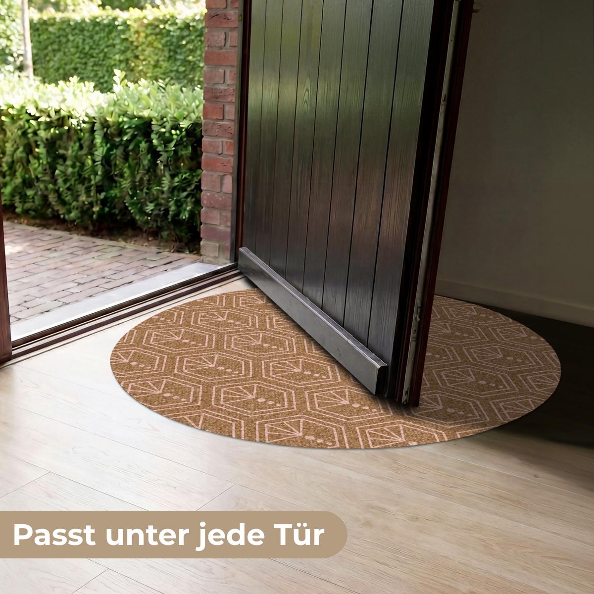 FUSSMATTE Braun - Rosa - Geometrisch - Gemustert Türmatte 90x90 cm - Braun, Kunststoff (90/0.4cm) - MuchoWow