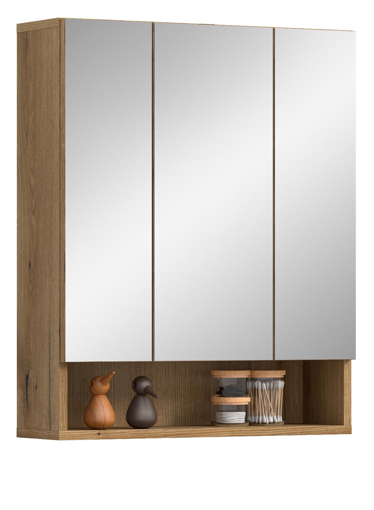 SPIEGELSCHRANK Eiche Evoke 3-türig 60 cm, Badezimmer Schrank mit 10 Fächern - Eichefarben, Glas/Holzwerkstoff (60/74/18cm) - Inn.Furn
