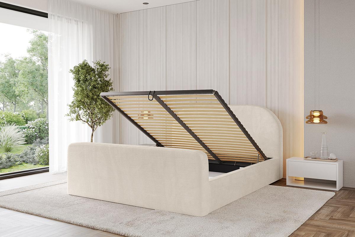 POLSTERBETT mit Bettkasten, Fußteil und Lattenrost, Boxbett ohne Matratze - TIVON-Z 180x200 Beige - Creme, Holzwerkstoff/Textil (180/200cm) - ALTDECOR