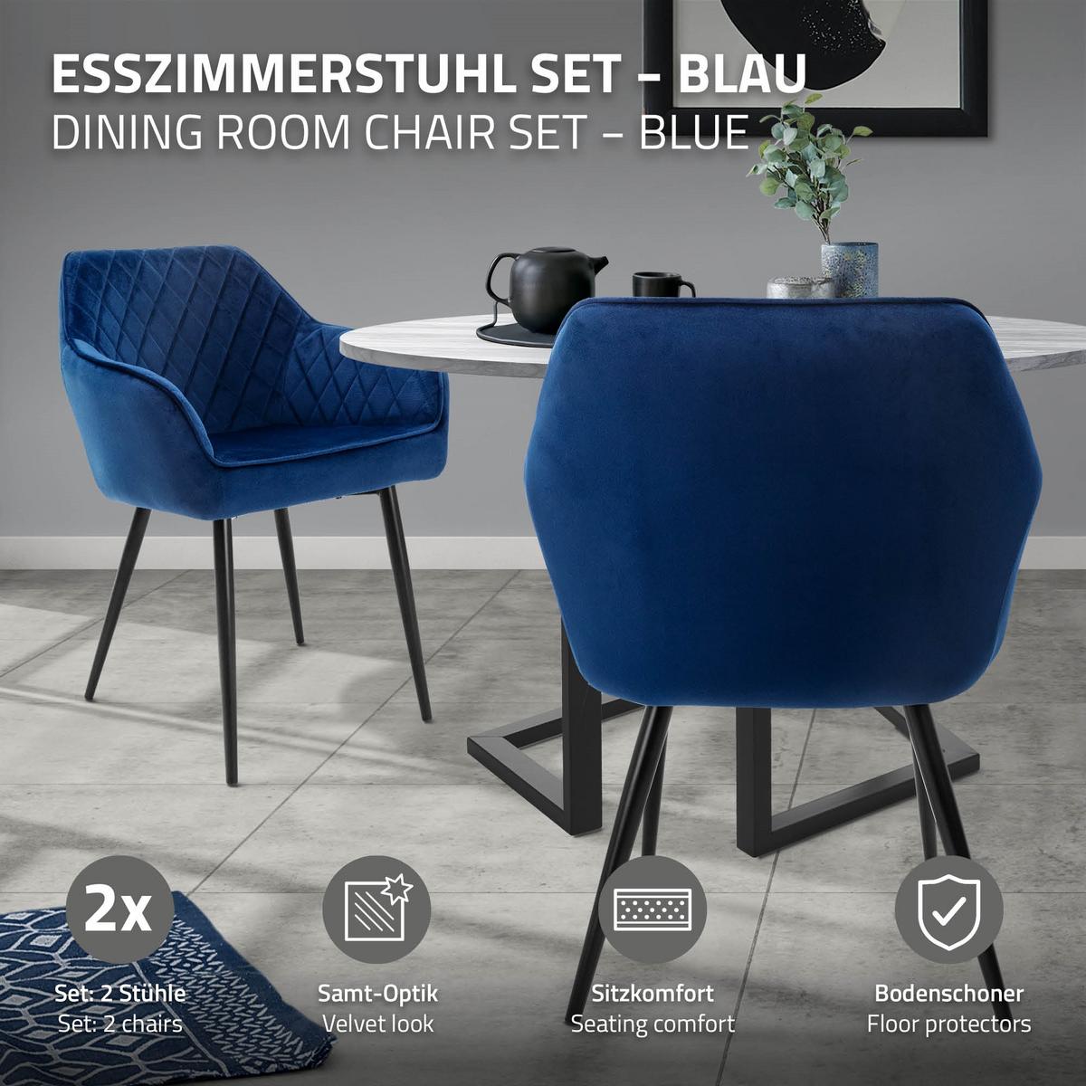 ESSZIMMERSTUHL 4er Set Dunkelblau Samt - Blau/Schwarz, Textil/Metall (63/80/60cm) - ML-DESIGN
